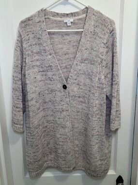 J. Jill Beige Knit V-Neck 3/4 Sleeve Speckled Cardigan Sweater Women’s XL